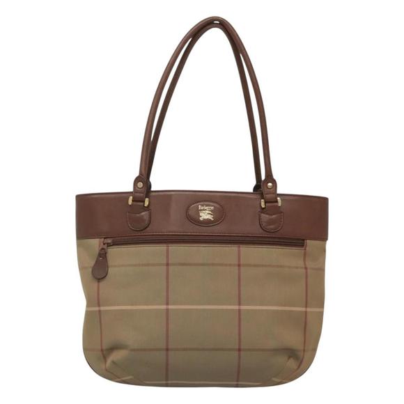 Burberrys Nova Check Shoulder Bag Canvas Beige Gold Auth...